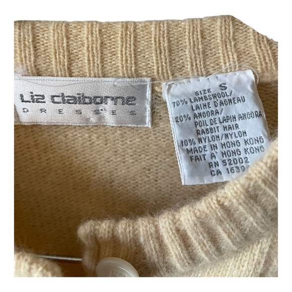 Vintage Liz Claiborne Lambswool Angora Cable Knit Duster Cardigan Sweater Small - Picture 4 of 9